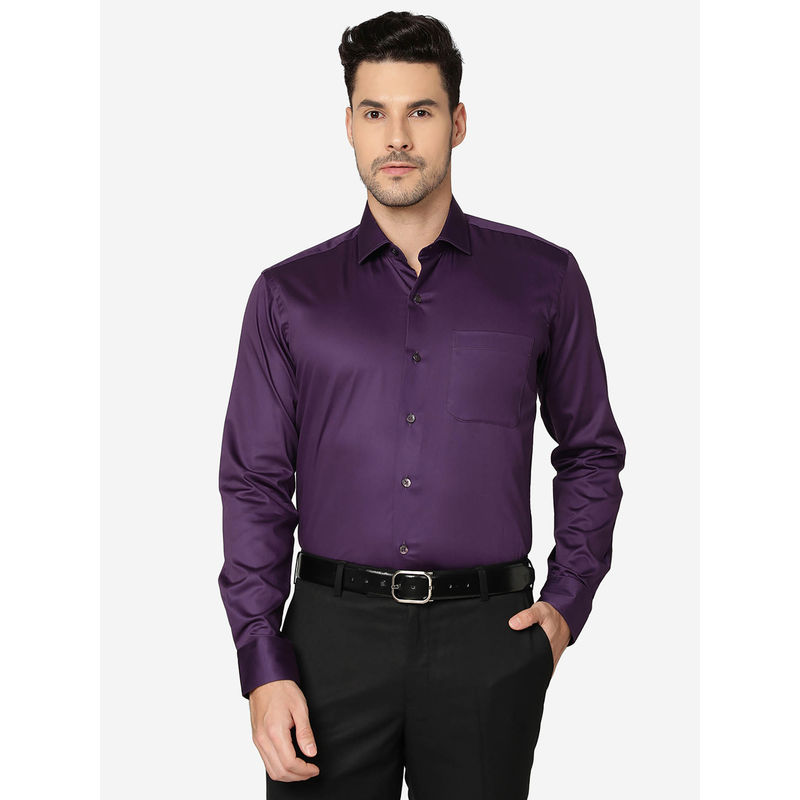 Metal Mens Cotton Solid Purple Slim Fit Full Sleeve Formal Shirt (46)