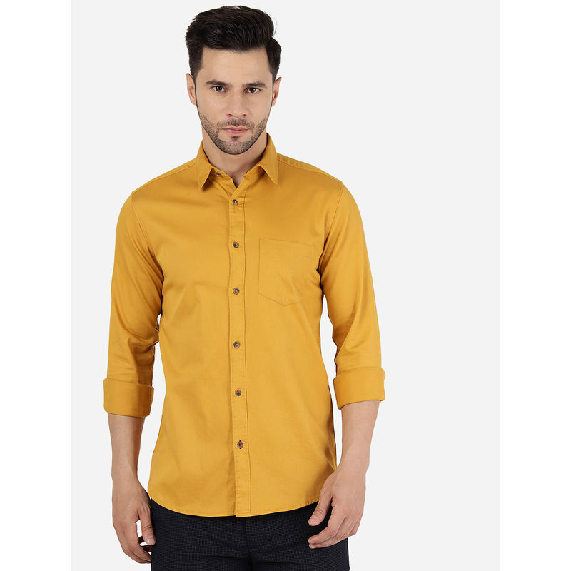 Jadeblue Mens Cotton Solid Mustard Yellow Slim Fit Full Sleeve Casual Shirt (38)