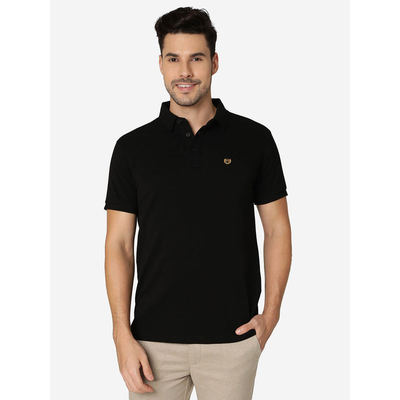 Jadeblue Mens Cotton Solid Black Slim Fit Half Sleeve Polo T-Shirt (38)