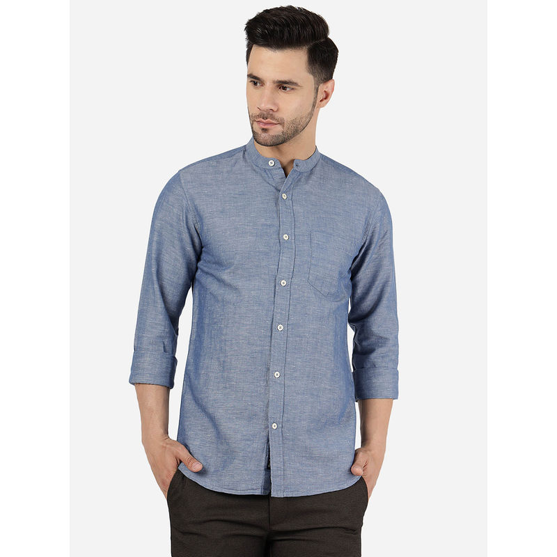 Jadeblue Men 100% Cotton Solid Blue Slim Fit Casual Shirt (38)