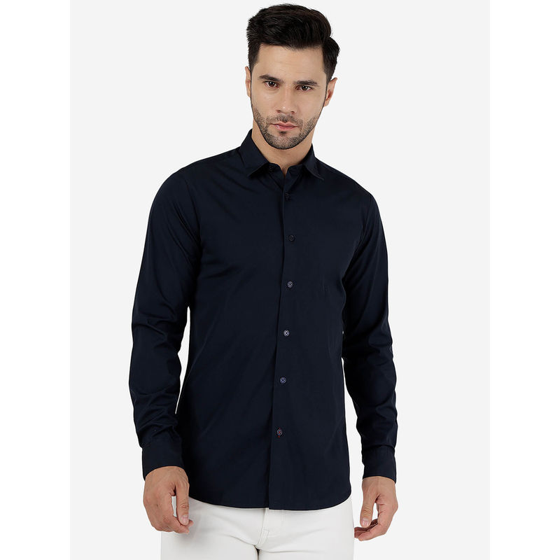 Jadeblue Mens Cotton Solid Navy Blue Slim Fit Full Sleeve Casual Shirt (38)