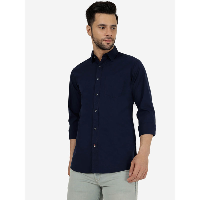 Jadeblue Men Solid Navy Blue Pure Cotton Slim Fit Casual Shirt (39)