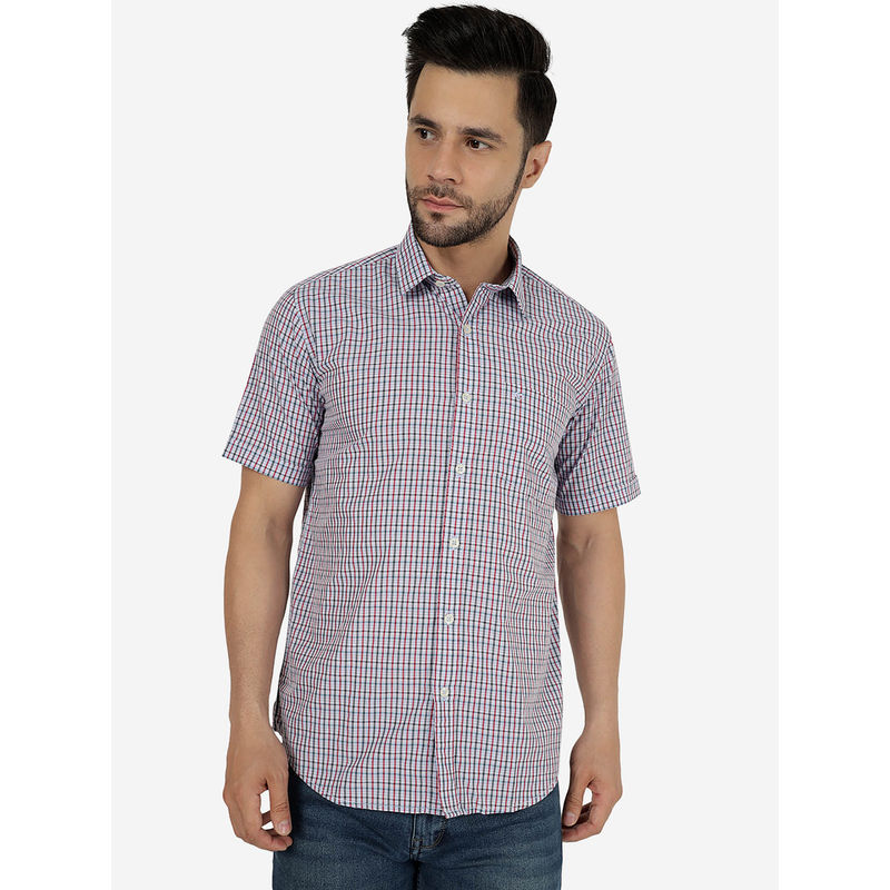 Greenfibre Men Checked Red & Grey Pure Cotton Regular Fit Semi-Casual Shirt (46)