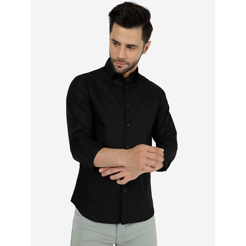 Greenfibre Men Solid Black Pure Cotton Slim Fit Casual Shirt (40)