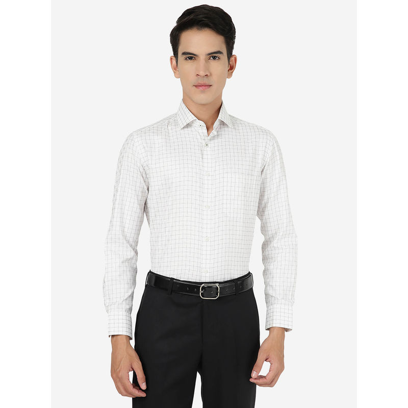 Greenfibre Men Cotton Blend Checked White Slim Fit Formal Shirt (44)