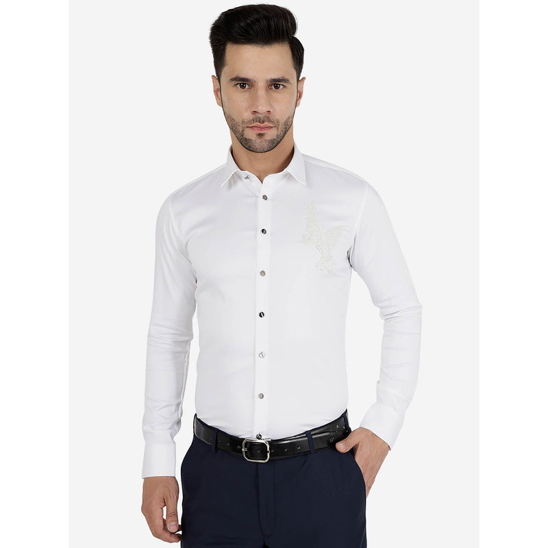 Jb Studio Men Cotton Solid White Slim Fit Party Wear Shirt (40)