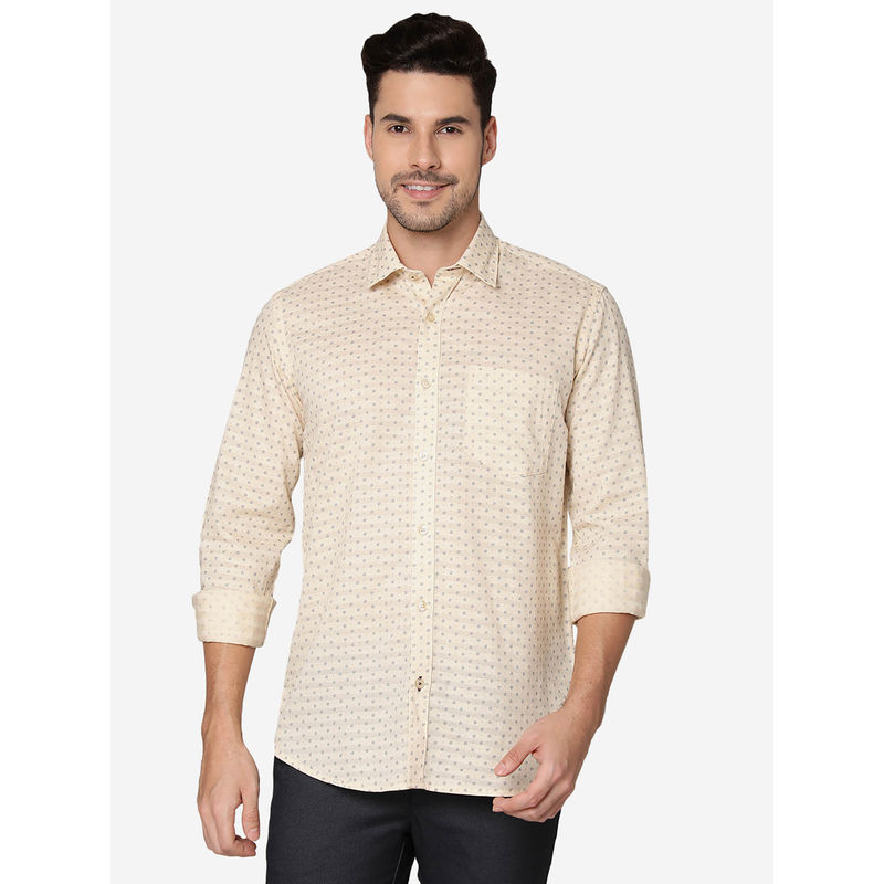 Greenfibre Mens Cotton Printed Yellow Regular Fit Full Sleeve Semi Casual Shirt (38)