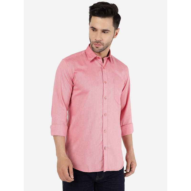 Greenfibre Mens Cotton Solid Aurora Red Regular Fit Full Sleeve Semi Casual Shirt (38)