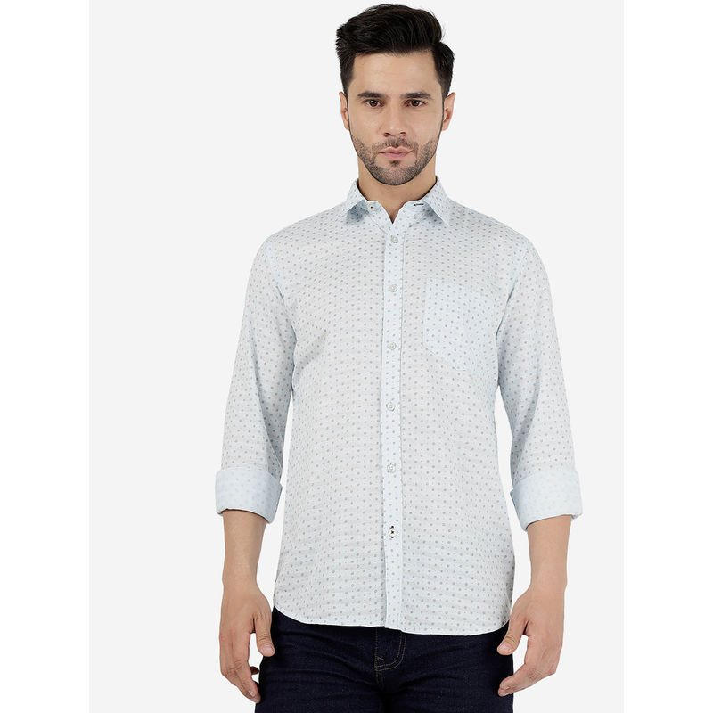 Greenfibre Mens Cotton Printed Light Aqua Regular Fit Full Sleeve Semi Casual Shirt (38)