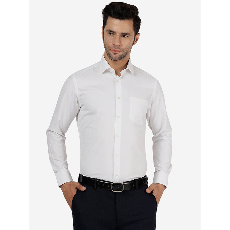Greenfibre Mens Cotton Blend Solid White Slim Fit Full Sleeve Formal Shirt (39)