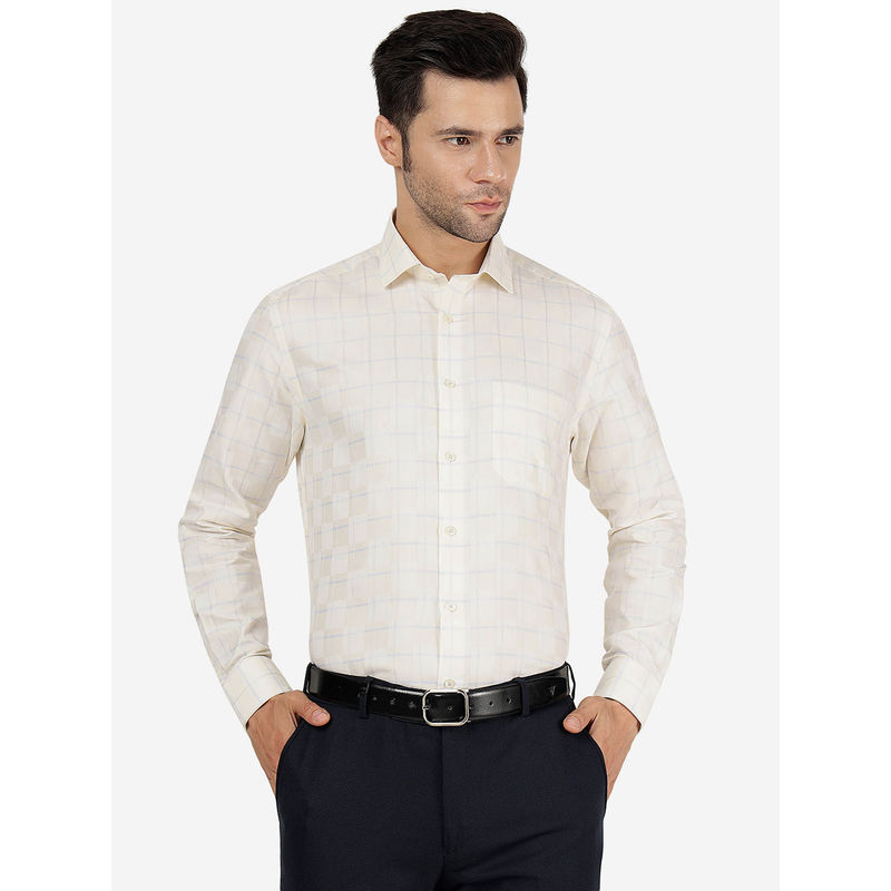 Greenfibre Mens Cotton Blend Checked Yellow Regular Fit Full Sleeve Formal Shirt (39)