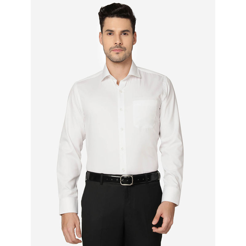 Greenfibre Mens Cotton Blend Solid White Slim Fit Full Sleeve Formal Shirt (42)