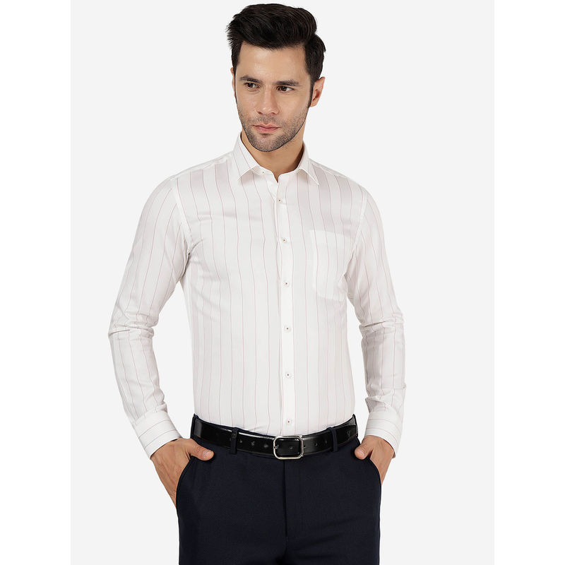 Jadeblue Mens Cotton Striped White Slim Fit Full Sleeve Formal Shirt (39)