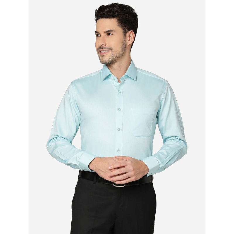 Greenfibre Mens Cotton Blend Solid Green Slim Fit Full Sleeve Formal Shirt (40)