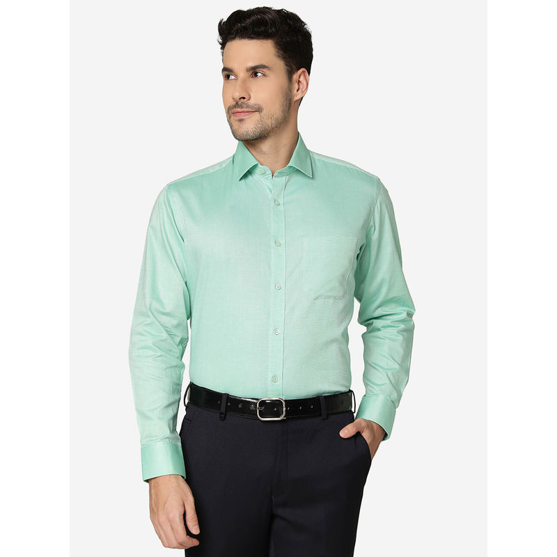 Greenfibre Mens Cotton Blend Solid Green Slim Fit Full Sleeve Formal Shirt (38)