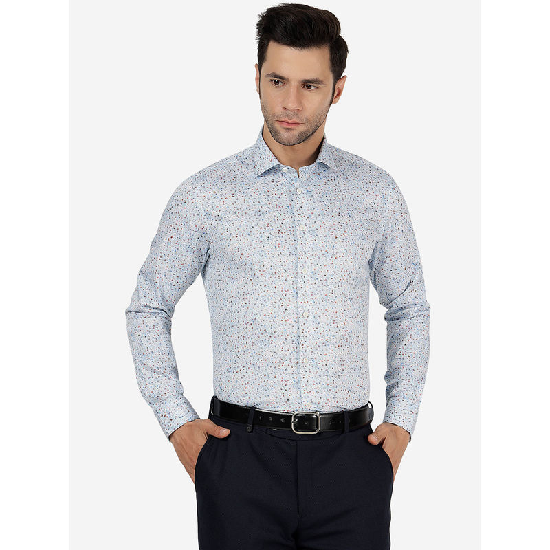 Jb Studio Mens Cotton Printed Sky Blue Slim Fit Full Sleeve Party Wear Shirt (40)