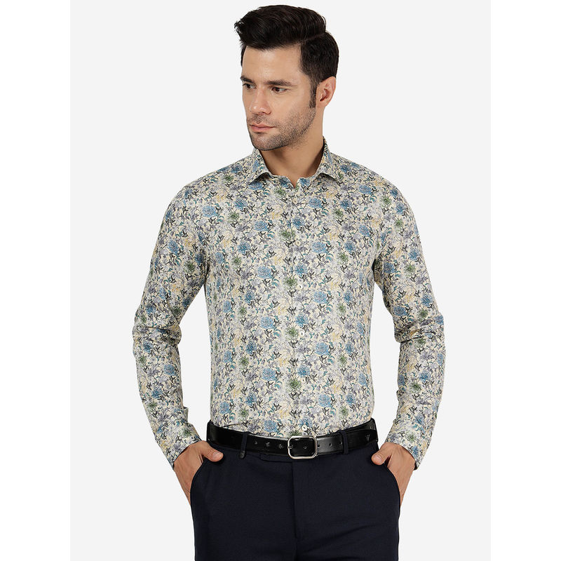 Wyre Mens Cotton Printed Cream Slim Fit Full Sleeve Party Wear Shirt (39)