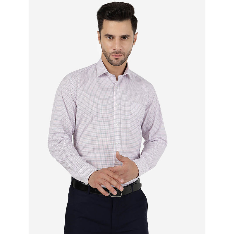 Jadeblue Men Checked White & Blue Pure Cotton Regular Fit Formal Shirt (39)