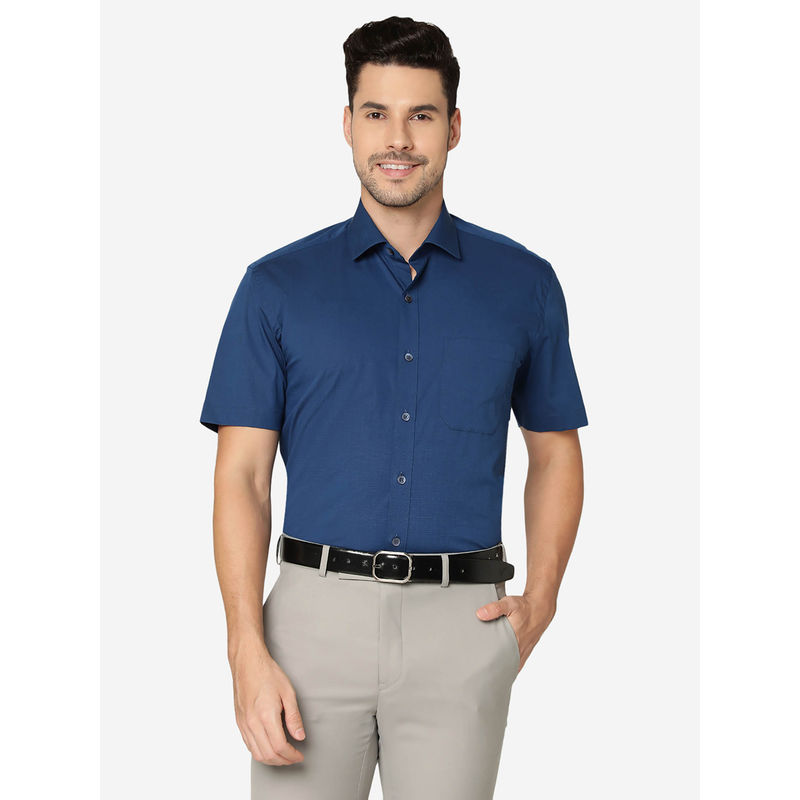 Jadeblue Mens Cotton Solid Peacock Blue Regular Fit Half Sleeve Formal Shirt (38)