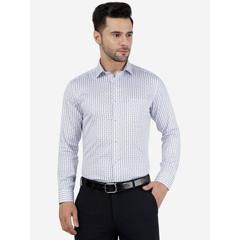 Metal Men 100% Cotton Printed Blue & White Slim Fit Formal Shirt (39)