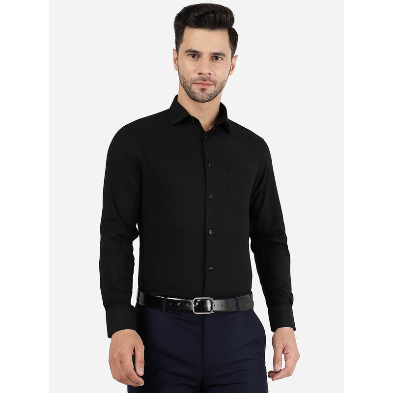 Greenfibre Men 100% Cotton Striped Black Slim Fit Party Wear Shirt (40)