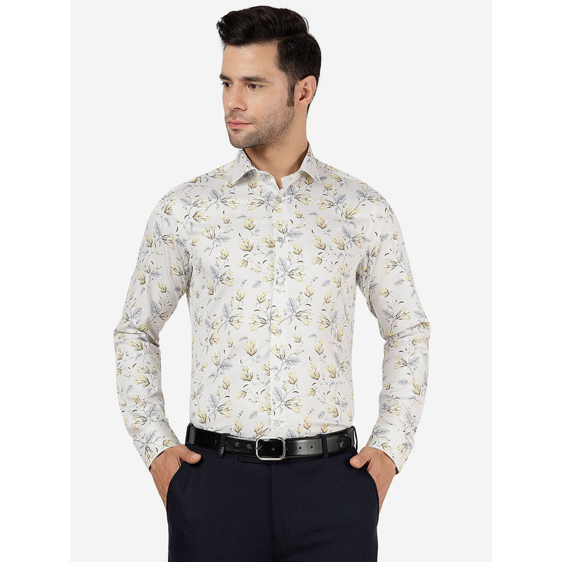 Jb Studio Mens Cotton Printed Lemon Grey Slim Fit Full Sleeve Party Wear Shirt (39)