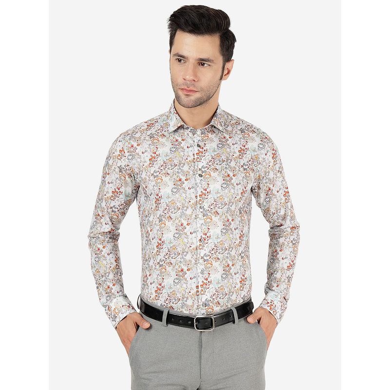 Jb Studio Mens Cotton Printed Orange & Grey Slim Fit Full Sleeve Party Wear Shirt (40)