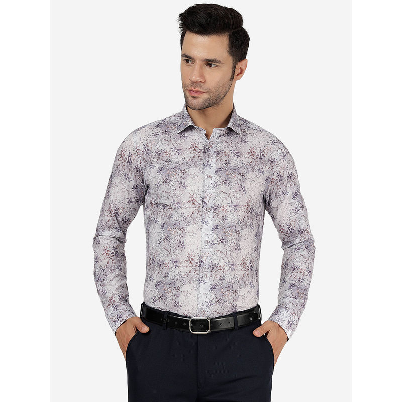 Jb Studio Mens Cotton Printed Purple & Grey Slim Fit Full Sleeve Party Wear Shirt (42)