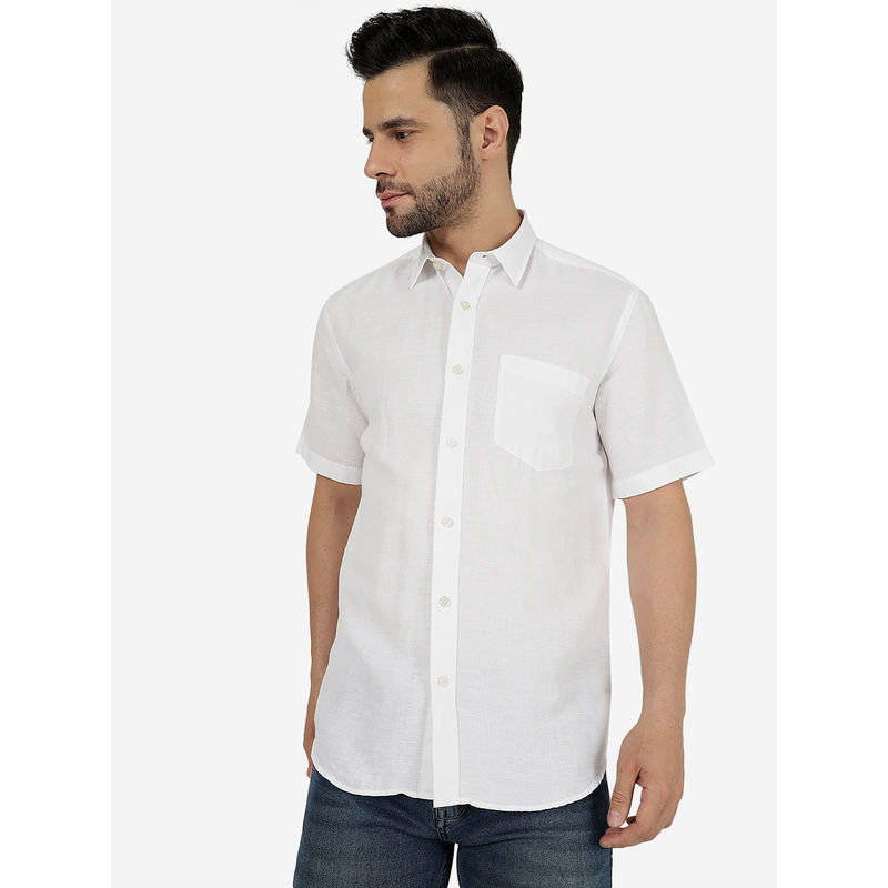 Jadeblue Men Solid White Pure Cotton Slim Fit Semi-Casual Shirt (44)