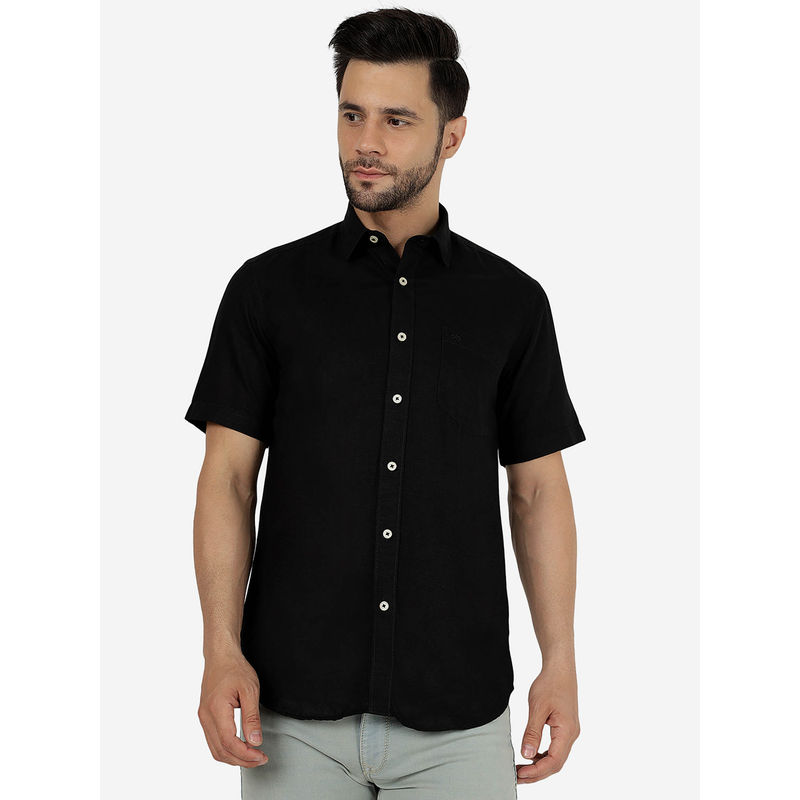 Jadeblue Men Solid Black Pure Cotton Slim Fit Semi-Casual Shirt (39)