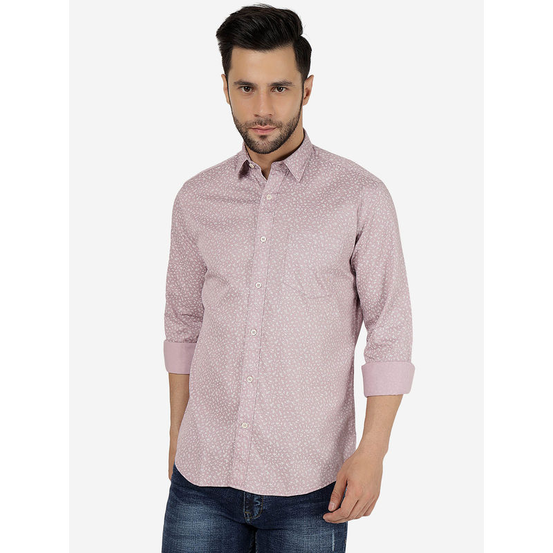 Jadeblue Men Printed Sangria Pink Pure Cotton Slim Fit Semi-Casual Shirt (40)