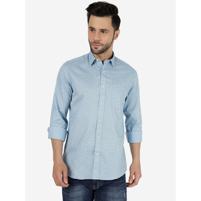 Jadeblue Men Printed Blue Pure Cotton Slim Fit Semi-Casual Shirt (39)