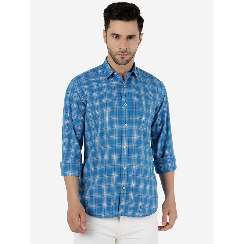 Jadeblue Mens Cotton Checked Blue Slim Fit Full Sleeve Semi Casual Shirt (39)