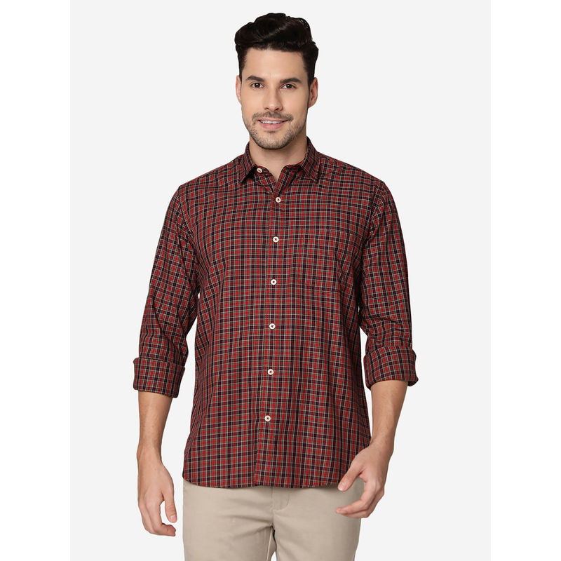 Jadeblue Mens Cotton Checked Red Slim Fit Full Sleeve Semi Casual Shirt (39)