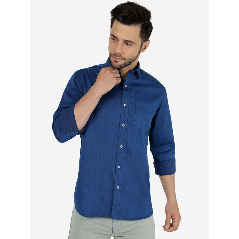 Jadeblue Men Solid Snorkel Blue Pure Cotton Slim Fit Semi-Casual Shirt (39)