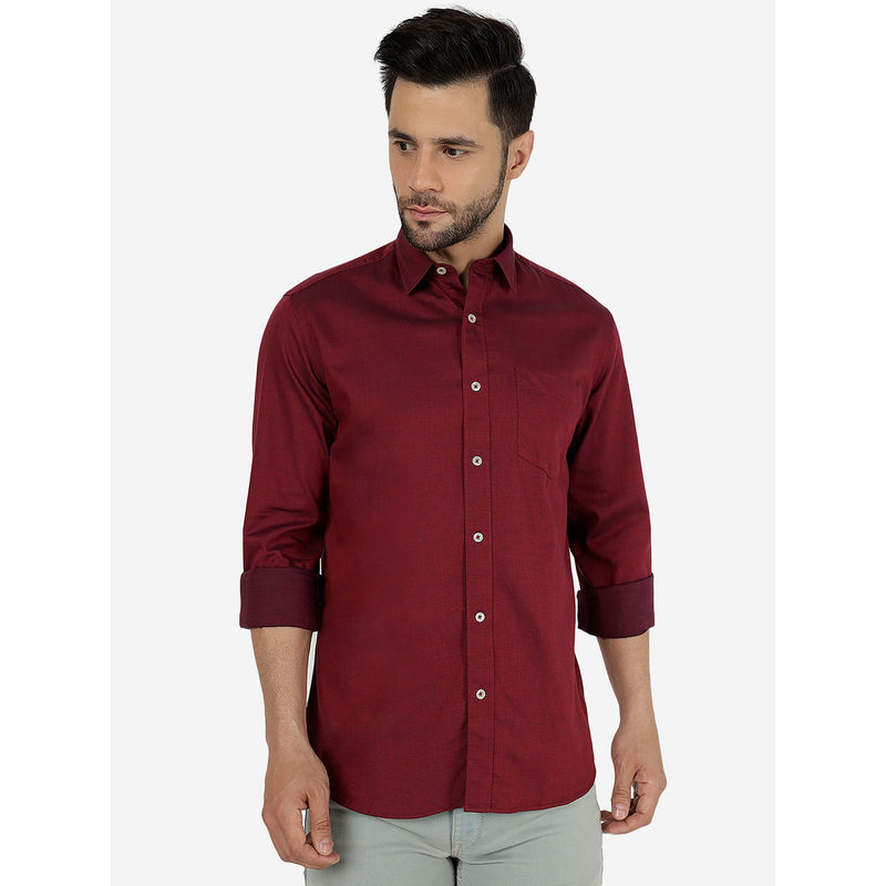 Jadeblue Men Solid Maroon Pure Cotton Slim Fit Semi-Casual Shirt (39)