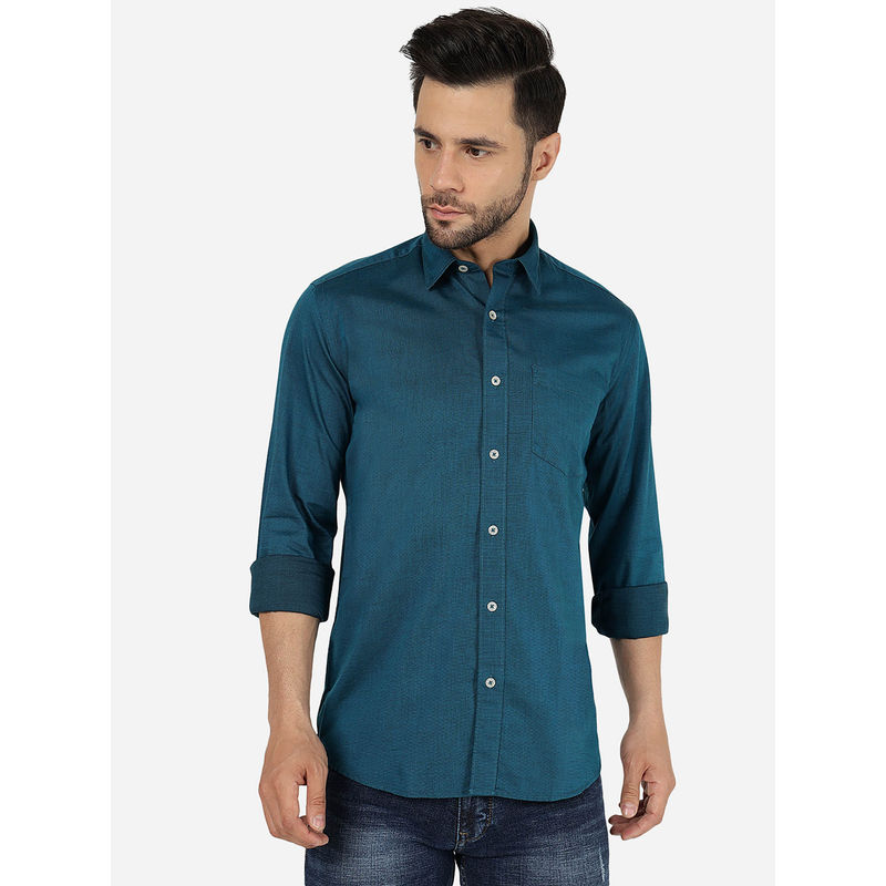 Jadeblue Men Solid Deep Teal Pure Cotton Slim Fit Semi-Casual Shirt (39)