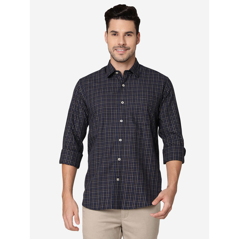 Jadeblue Mens Cotton Checked Navy Blue Slim Fit Full Sleeve Semi Casual Shirt (42)