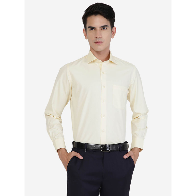 Greenfibre Men Cotton Blend Solid Yellow Slim Fit Formal Shirt (39)