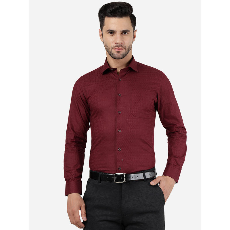 Greenfibre Men 100% Cotton Textured Maroon Slim Fit Party Wear Shirt (40)