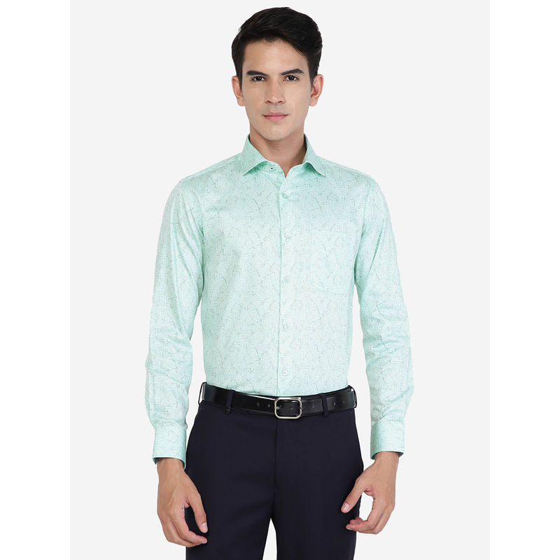 Greenfibre Men Cotton Blend Printed Sky Blue Slim Fit Formal Shirt (38)