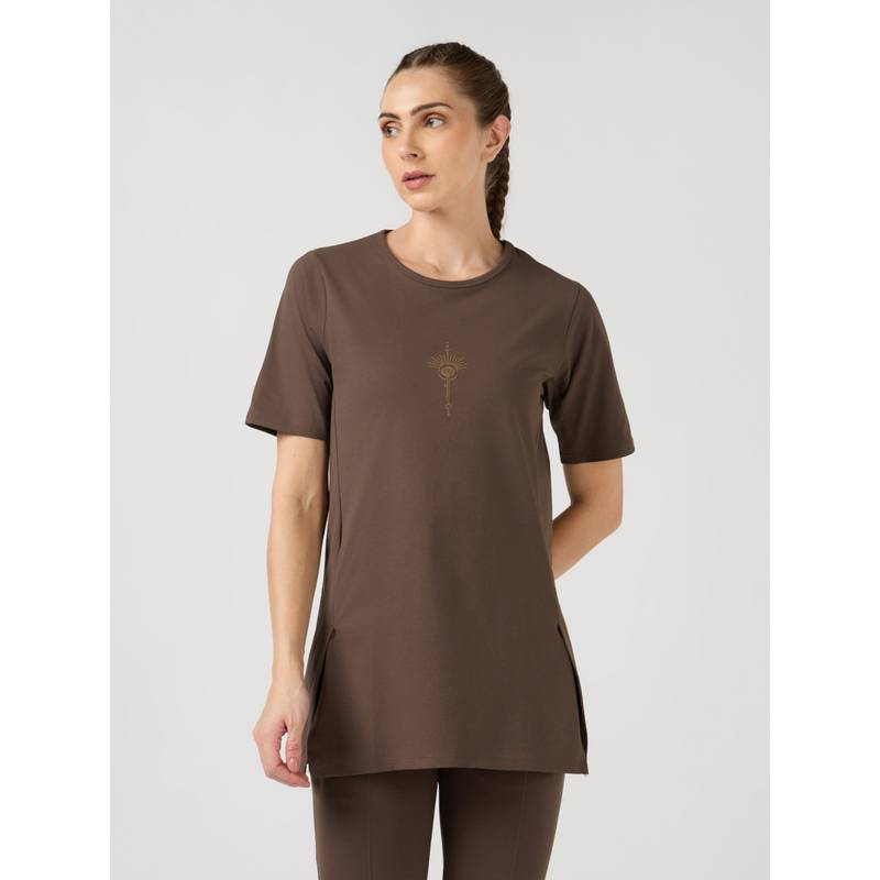 Technosport Brown Women's Soft Stretch Gym Yoga Performance Sports T-Shirt (S)