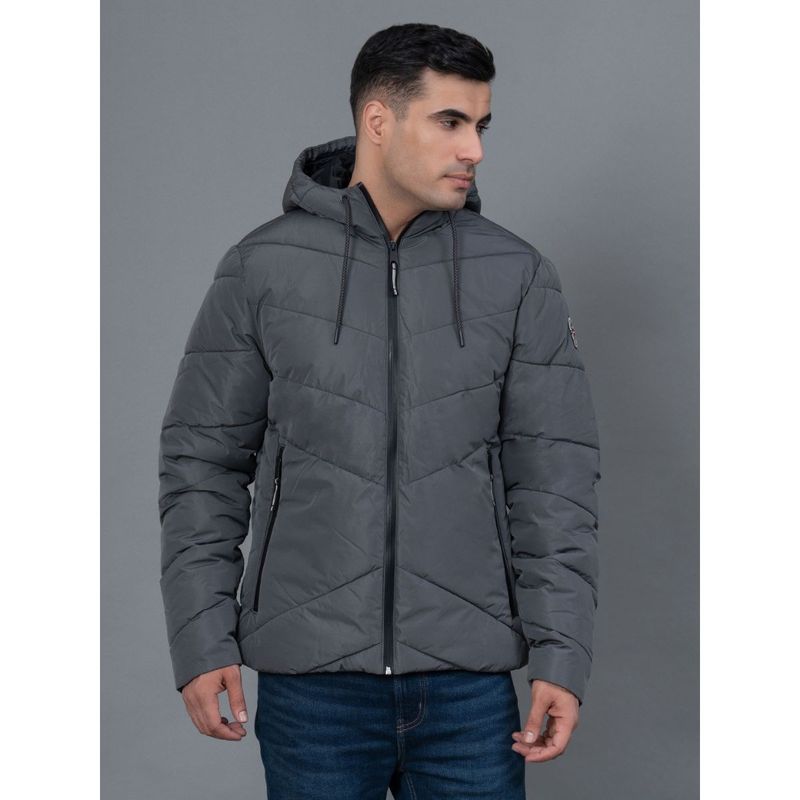 Red Tape Steel Grey Solid Polyester Men's Padded Jacket (M)