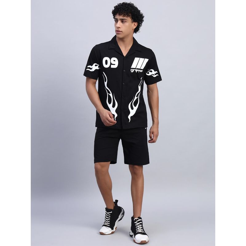 Griffel Men Black Griffel Men Black Oversized Cotton Printed Co-Ord Set (L)