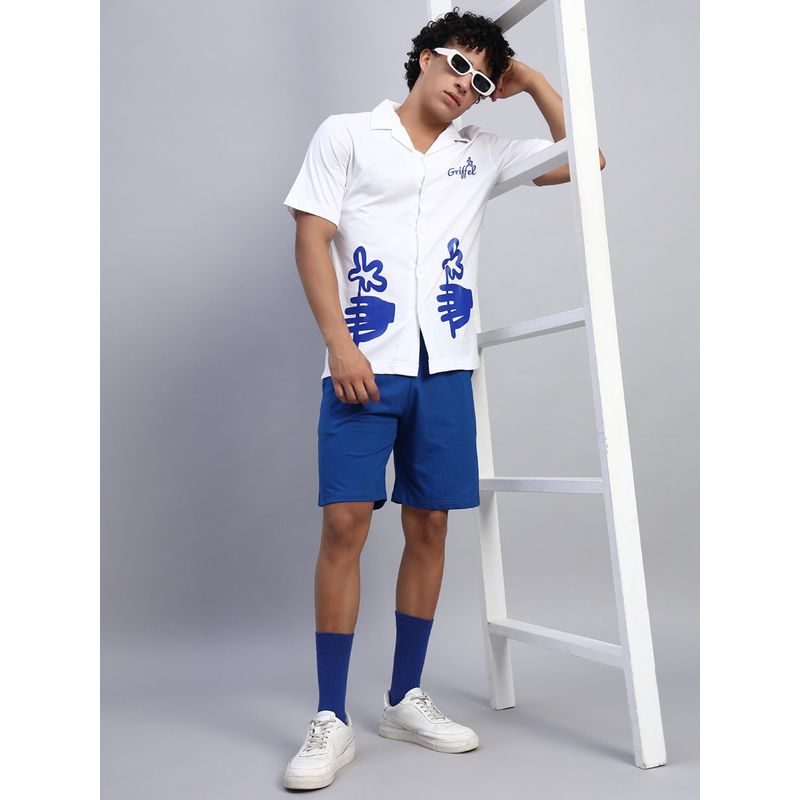 Griffel Men White Griffel Men White Oversized Cotton Printed Co-Ord Set (L)