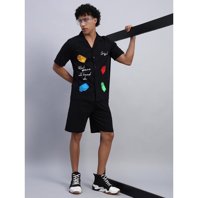 Griffel Men Black Griffel Men Black Oversized Cotton Typography Co-Ord Set (L)