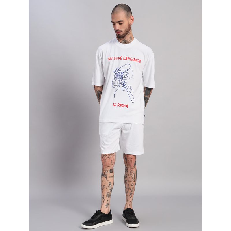 Griffel Men White Griffel Men White Oversized Cotton Typography Co-Ord Set (XS)