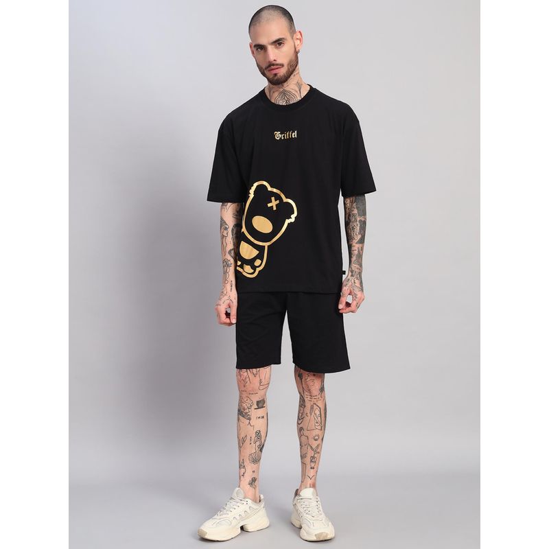 Griffel Men Black Griffel Men Black Oversized Cotton Typography Co-Ord Set (S)