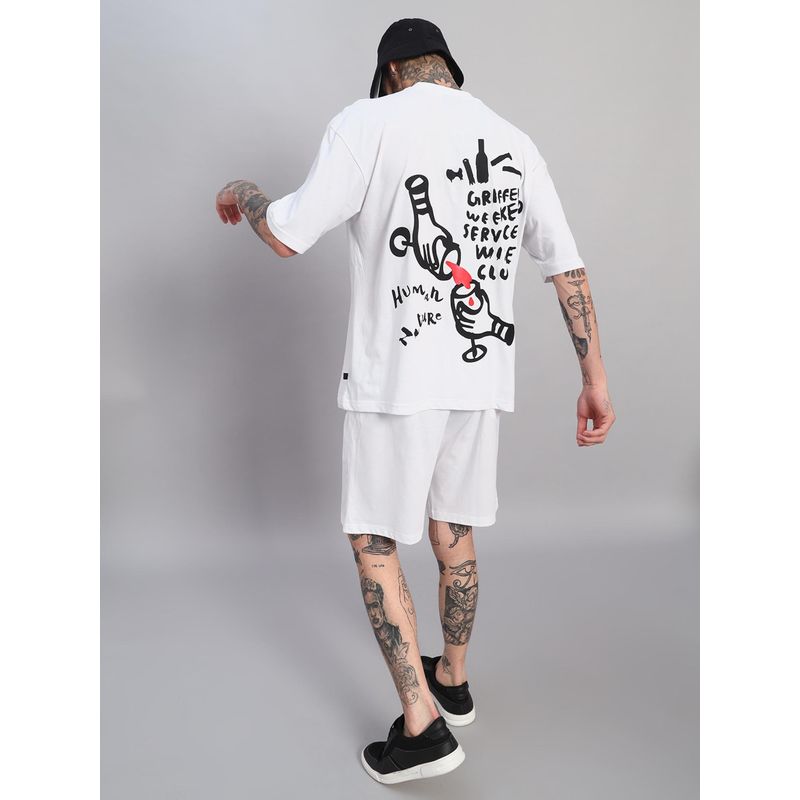 Griffel Men White Griffel Men White Oversized Cotton Typography Co-Ord Set (XS)