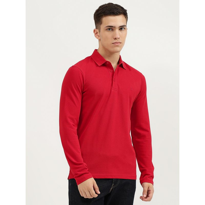 United Colors of Benetton Red Slim Fit Collar Neck Solid Polo T-Shirt (M)